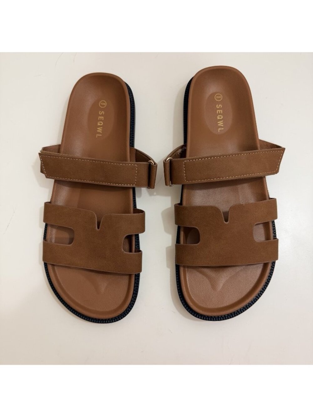 SEQWL Men’s Kidman sandals with straps in faux nubuck in brown 45 EU/ 11.5 US